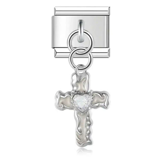 'Pearl Cross' Charm Colgante